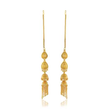 Brass gold plated handmade kan chain long jhumki for women tradtional 2