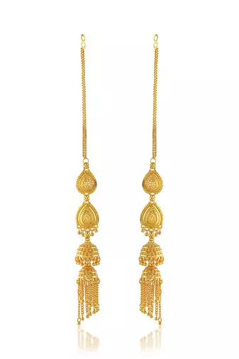 Brass gold plated handmade kan chain long jhumki for women tradtional