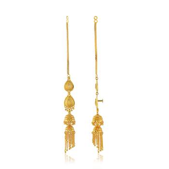 Brass gold plated handmade kan chain long jhumki for women tradtional 3