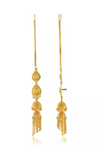 Brass gold plated handmade kan chain long jhumki for women tradtional