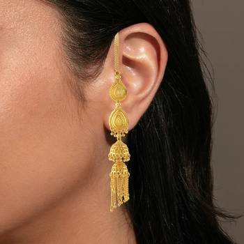 Brass gold plated handmade kan chain long jhumki for women tradtional 4