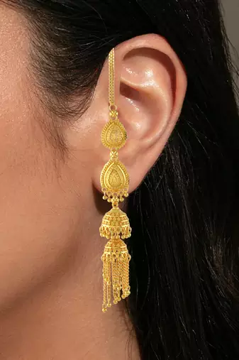 Brass gold plated handmade kan chain long jhumki for women tradtional