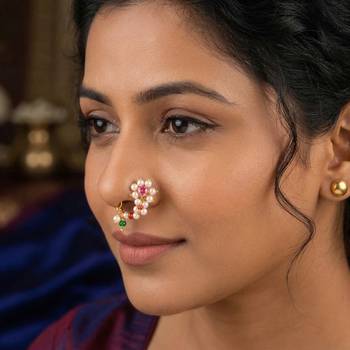 Brass gold maharashtrian nose pin nath nathaniya 3