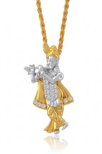 Brass gold plated cz studded krishna pendant