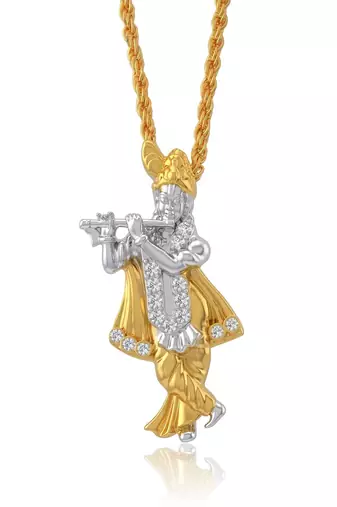 Brass gold plated cz studded krishna pendant