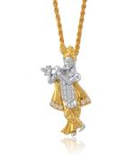 Brass gold plated cz studded krishna pendant