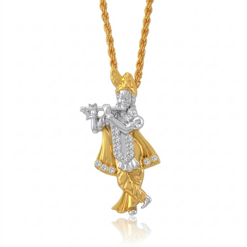 Brass gold plated cz studded krishna pendant