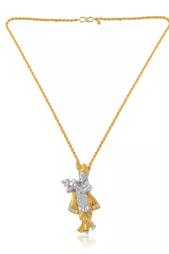 Brass gold plated cz studded krishna pendant