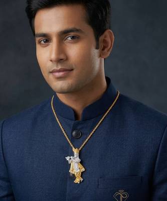 Brass gold plated cz studded krishna pendant 3