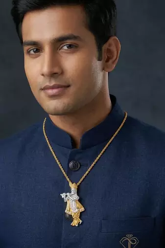 Brass gold plated cz studded krishna pendant