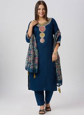 Blue vatican silk kurti pant dupatta set 1