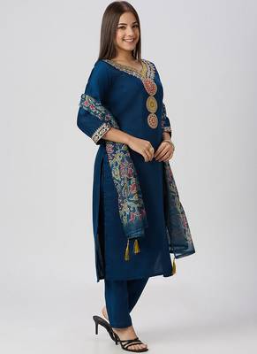 Blue vatican silk kurti pant dupatta set 2