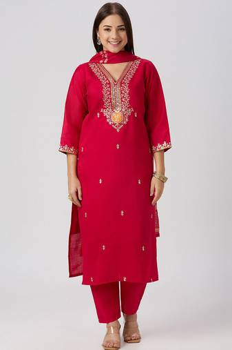 Red vatican silk kurti pant dupatta set