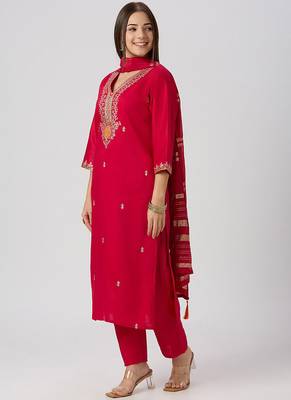 Red vatican silk kurti pant dupatta set 2