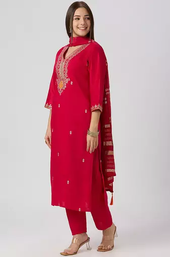 Red vatican silk kurti pant dupatta set