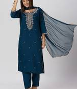 Teal roman silk kurti pant dupatta set