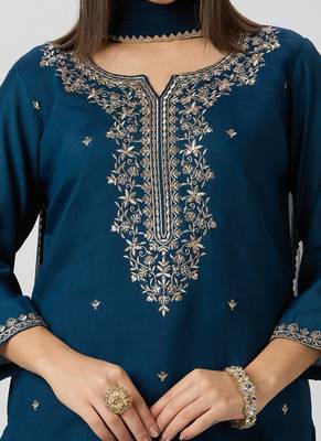 Teal roman silk kurti pant dupatta set 3