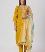 Yellow roman silk kurti pant dupatta set