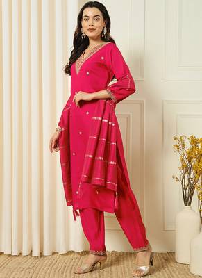 Pink roman silk kurti pant dupatta set 2