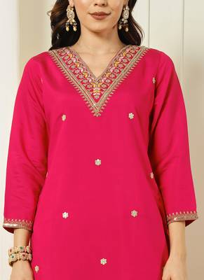 Pink roman silk kurti pant dupatta set 3