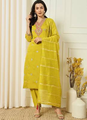 Yellow roman silk kurti pant dupatta set 1