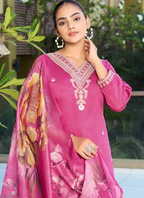 Pink roman silk kurti pant dupatta set 2