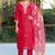 Red roman silk kurti pant dupatta set