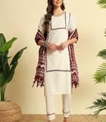 Cream khadi cotton kurti pant dupatta set