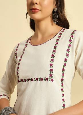 Cream khadi cotton kurti pant dupatta set 3
