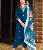 Teal roman silk kurti pant dupatta set