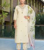 Cream roman silk kurti pant dupatta set