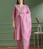 Light pink rayon kurti pant dupatta set