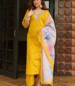 Yellow roman silk kurti pant dupatta set