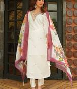 White roman silk kurti pant dupatta set