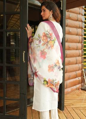 White roman silk kurti pant dupatta set 2