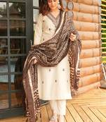 Cream khadi cotton kurti pant dupatta set