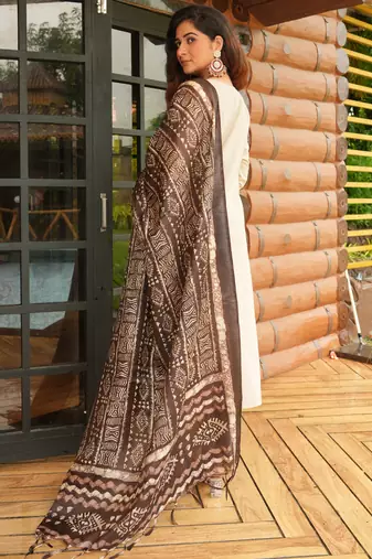 Cream khadi cotton kurti pant dupatta set