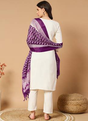 Cream khadi cotton kurti pant dupatta set 2