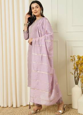 Lavender roman silk kurti pant dupatta set 2