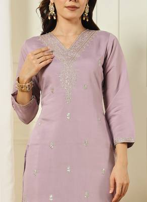 Lavender roman silk kurti pant dupatta set 3