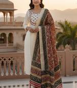 Cream khadi cotton kurti pant dupatta set