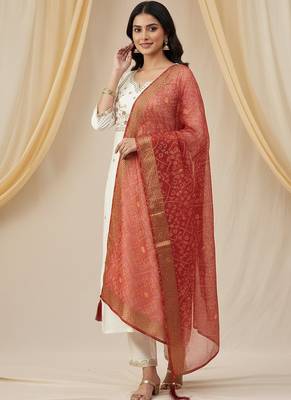Cream roman silk kurti pant dupatta set 2