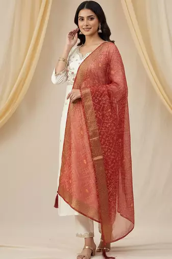 Cream roman silk kurti pant dupatta set