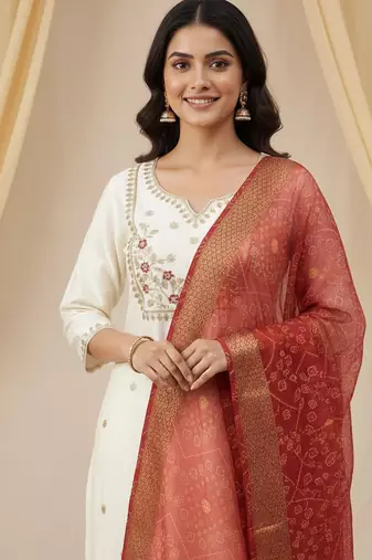 Cream roman silk kurti pant dupatta set