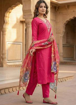 Pink roman silk kurti pant dupatta set 2