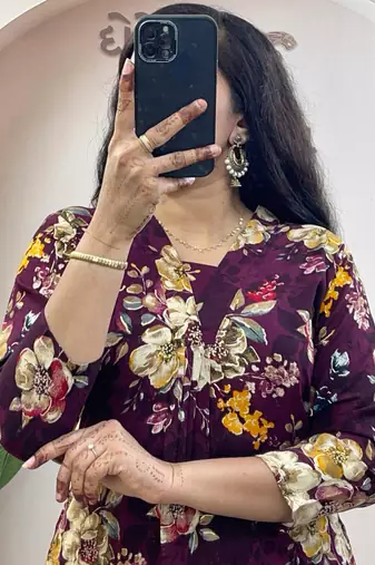 Wine pure soft rayon cotton kurti palazzo dupatta