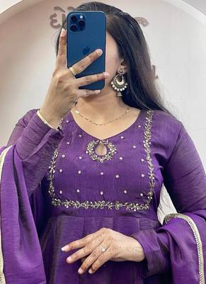 Purple vichitra silk anarkali with dupatta 2