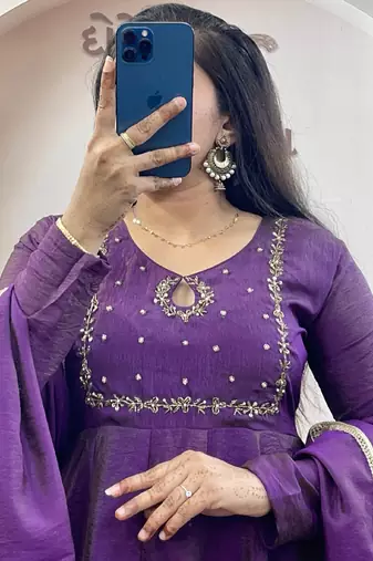 Purple vichitra silk anarkali with dupatta