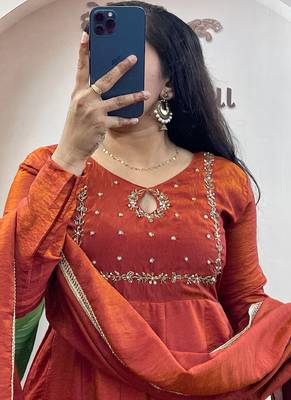 Brown nc vichitra silk anarkali with dupatta 2
