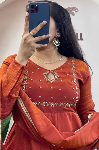 Brown nc vichitra silk anarkali with dupatta